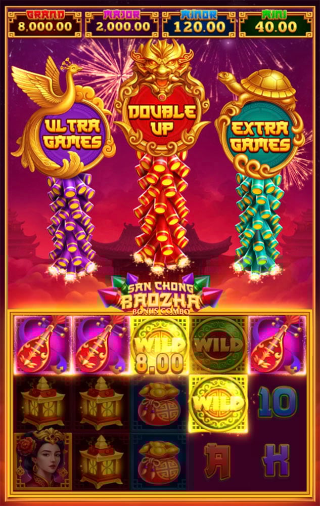 San Chong Bao Zha Red Bonus Combo Slot Gameplay Screenshot