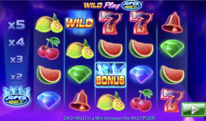 Screenshot of Wild Play Super Bet, an online slot with a high RTP.