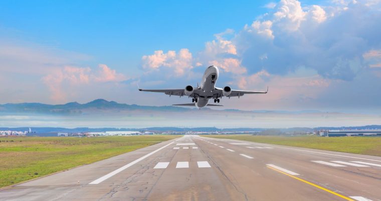 a plane taking off from a runway