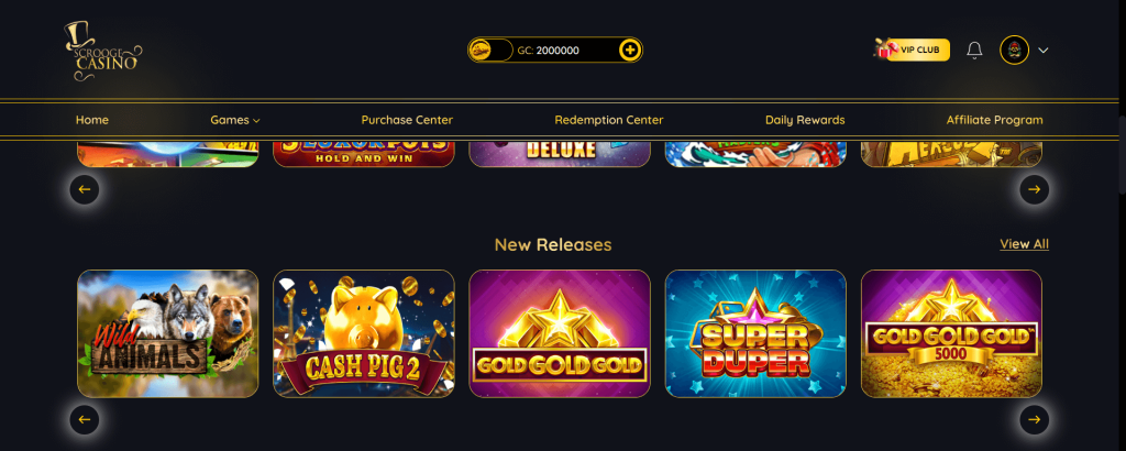 Scrooge Casino main lobby