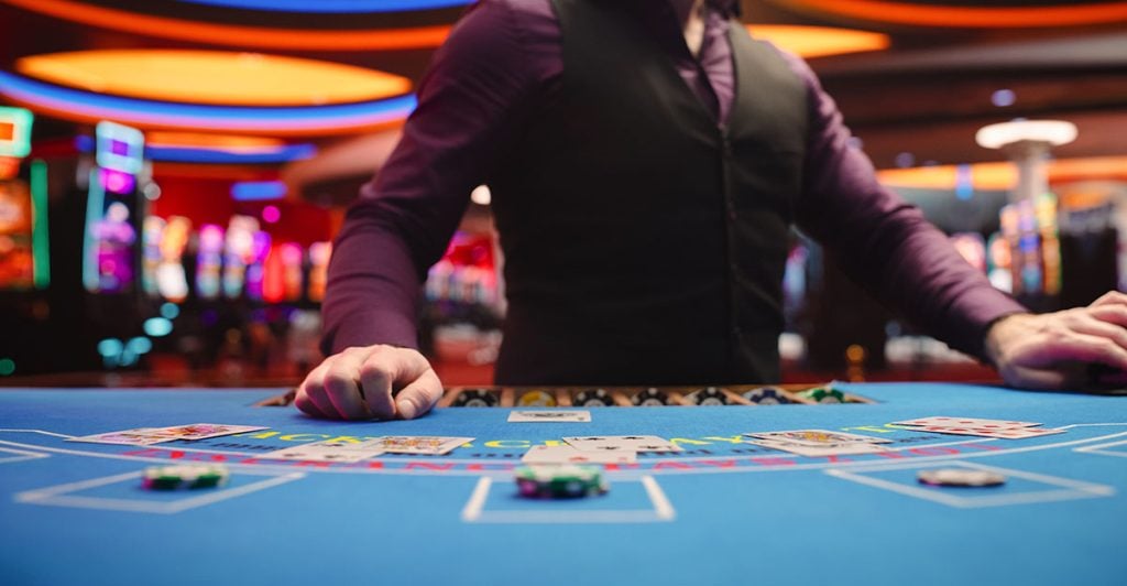 Casino table blackjack chips dealer