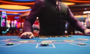 Casino table blackjack chips dealer