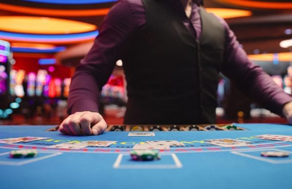 Casino table blackjack chips dealer