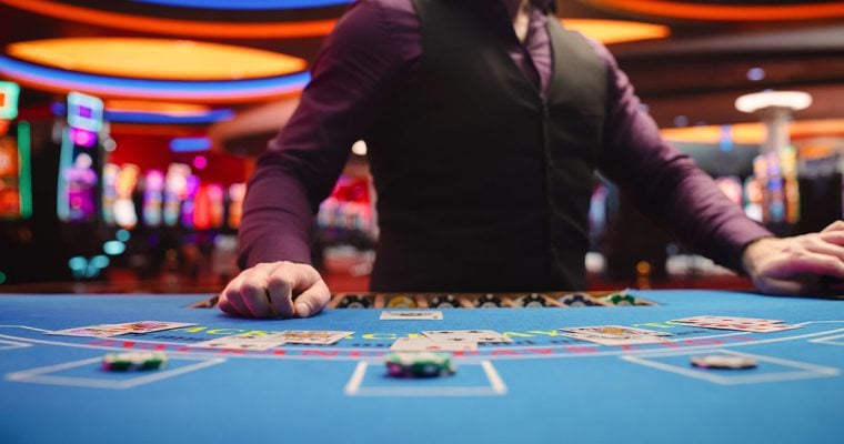 Casino table blackjack chips dealer
