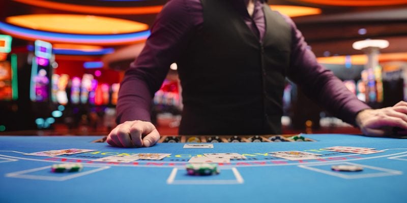 Casino table blackjack chips dealer