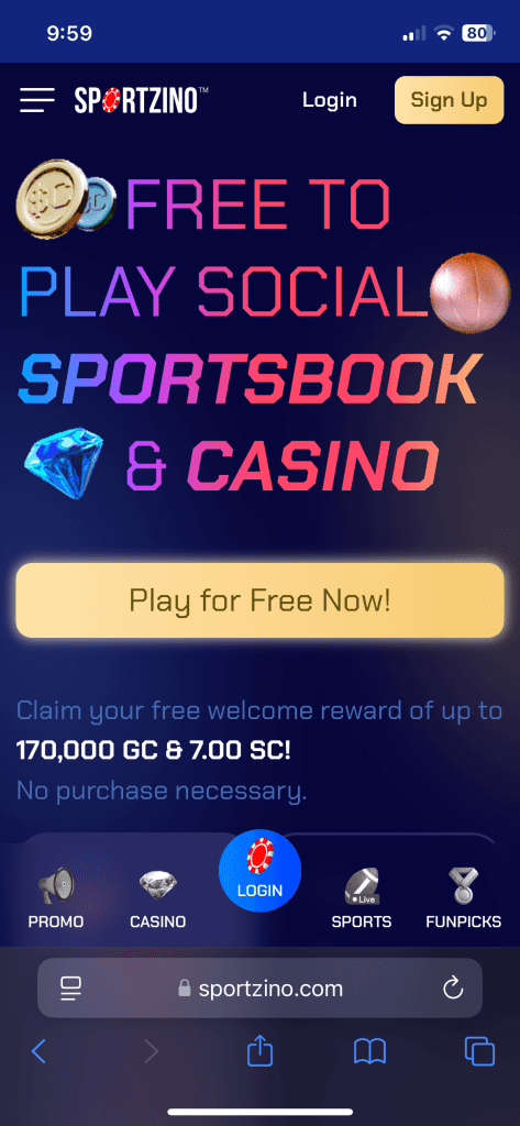 Sportzino SignUp Page
