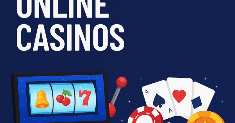 Promotional graphic for Missouri online casinos featuring the PlayUSA logo, bold white text reading 'Missouri Online Casinos' on a dark blue background, and colorful illustrations of a computer screen with a slot machine, playing cards, poker chips, and a gold coin representing virtual casino gameplay.