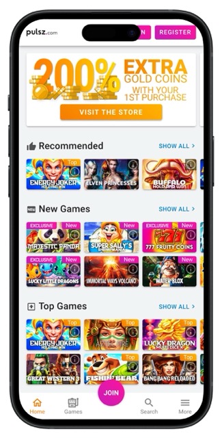 Pulsz Casino app homepage