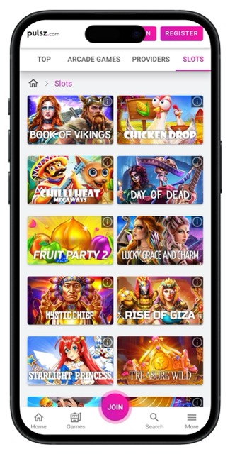 Pulsz Casino app slots page