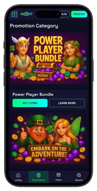 SweepNext Casino mobile app promotions page
