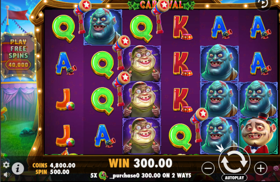 Pragmatic Play’s Zombie Carnival blends creepy circus vibes with plunky music and zombified clowns, carnies, and critters. With a 4x6 layout, players can win up to 5,000x, especially when Roaming Wilds land and boost multipliers.