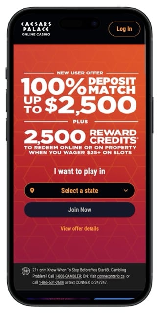 Caesars Palace $2,500 welcome bonus