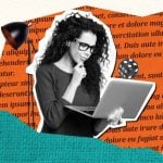Collage Image of Woman With Pensive Look Holds Laptop