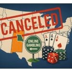 Map of US States With Red 'Cancelled' Overlay