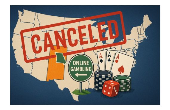 Map of US States With Red 'Cancelled' Overlay