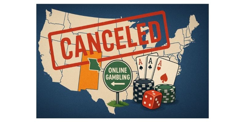 Map of US States With Red 'Cancelled' Overlay