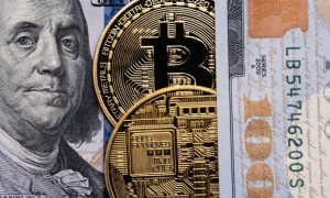 Benjamin Franklin Cash With Bitcoin & Crypto Currency On Top