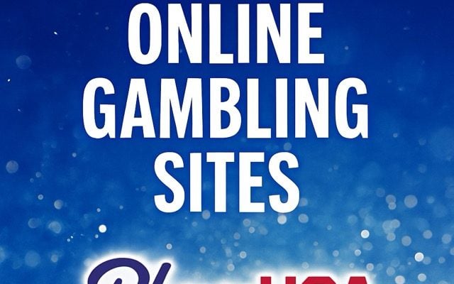 Promotional image for PlayUSA featuring the text 'Best US Online Gambling Sites' in bold white letters against a blue gradient background with sparkling light effects. Below the text is the PlayUSA logo, which includes red and blue stylized lettering with stars and stripes.