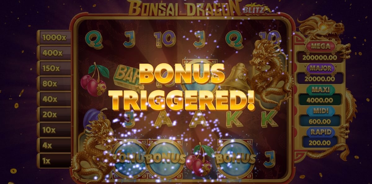 Bonus trigged on Bonzai Dragon Blitz slot