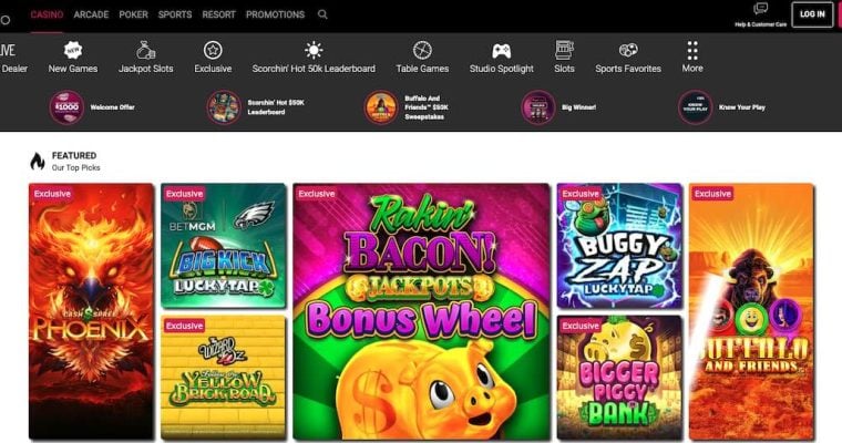 Borgata Online Casino main lobby