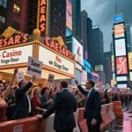 Broadway Protestors In Times Square Against Caesars NY Casino