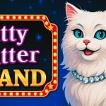 Cartoon Illustration of White Cat With Diamond Necklace & Kitty Glitter Grand Sign