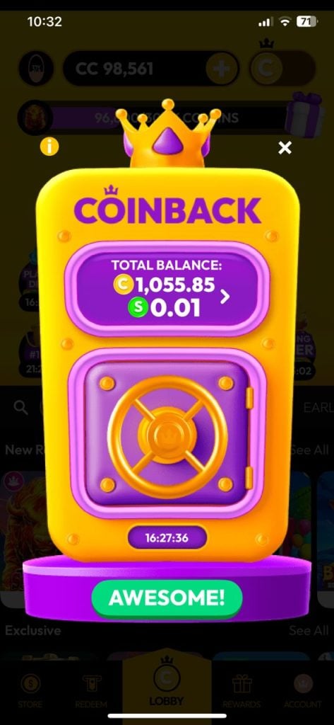 Crown Coins coinback bonus