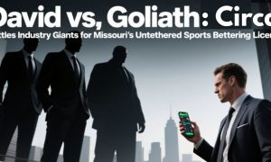 David & Goliath Concept With 3 Men Looming Over One Man Holding Cell Phone