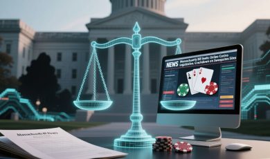 MA Capitol Building Backdrop to Digital Scale & Desktop computer with online casino game displayed