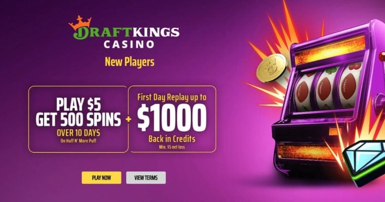 Graphic showing the new DraftKings Casino sign-up bonus with bonus spins and lossback window
