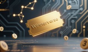 Circuit Board and Lottery Balls Surround A Golden "Winnerverse" ticket