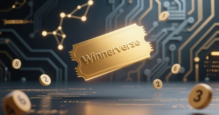 Circuit Board and Lottery Balls Surround A Golden "Winnerverse" ticket