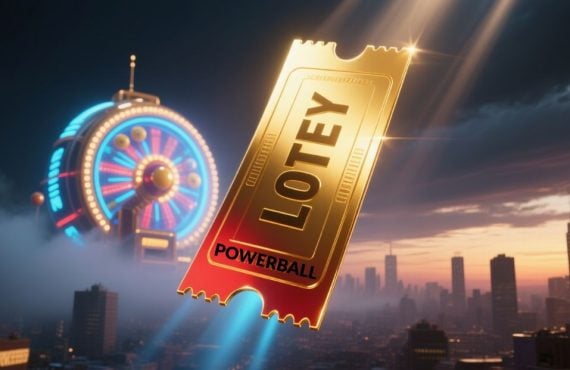 Golden Lotey Powerball Ticket Soars In the City Skyline
