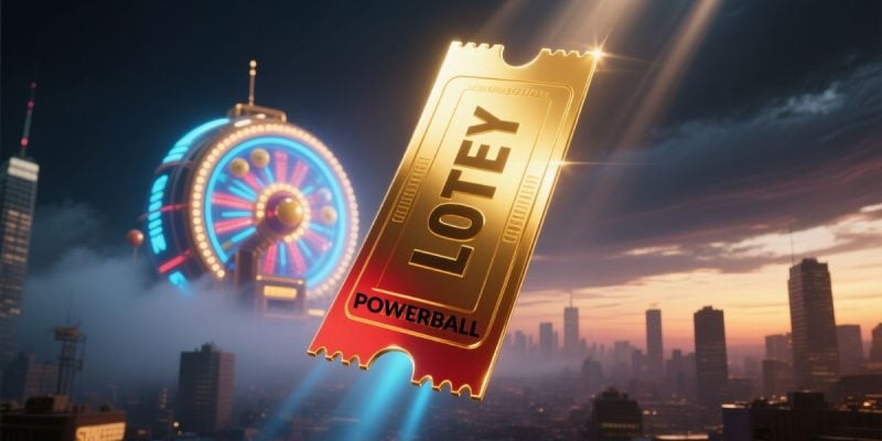 Golden Lotey Powerball Ticket Soars In the City Skyline