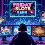 Illustration of Man Sitting In Front Of Computers With Online Slots Displayed