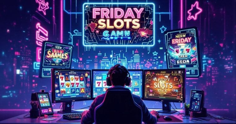 Illustration of Man Sitting In Front Of Computers With Online Slots Displayed