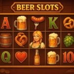 Illustration of a Beer-Themed Online Slots Game with Iconic Symbols