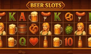 Illustration of a Beer-Themed Online Slots Game with Iconic Symbols