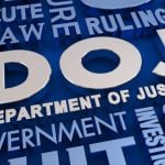 Illustration with Silver DOJ At Center Surrounded By Similar Verbiage