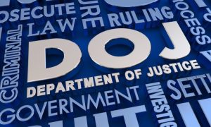 Illustration with Silver DOJ At Center Surrounded By Similar Verbiage