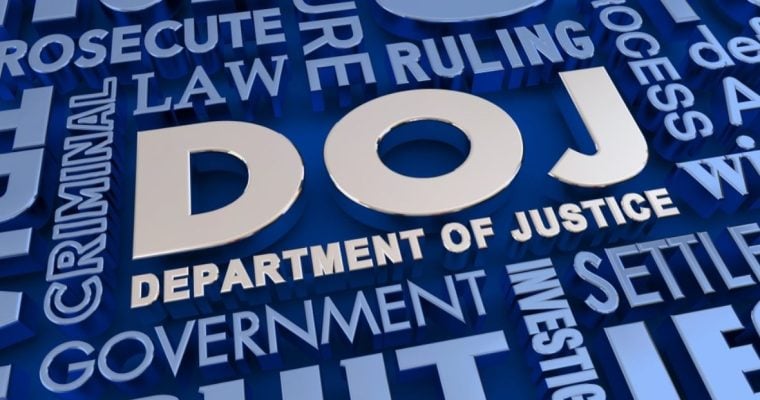 Illustration with Silver DOJ At Center Surrounded By Similar Verbiage
