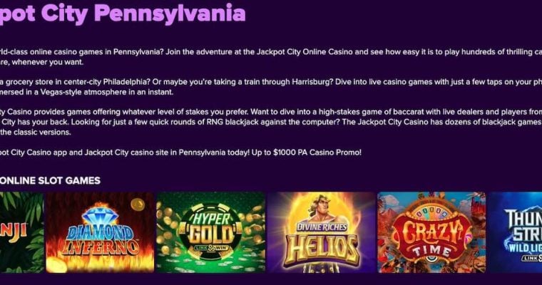 Jackpot City sign-up page in Pennsylvania