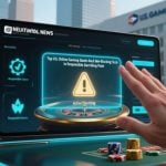 Laptop Displays Warning Sign Man's Hand Stopped From Gambling