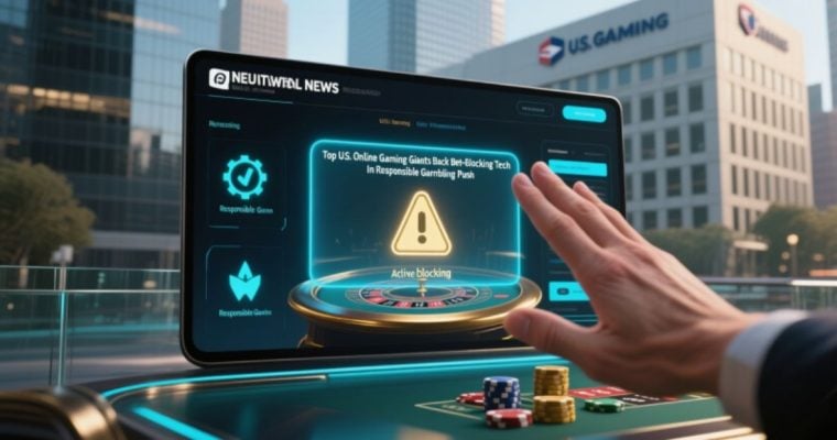 Laptop Displays Warning Sign Man's Hand Stopped From Gambling