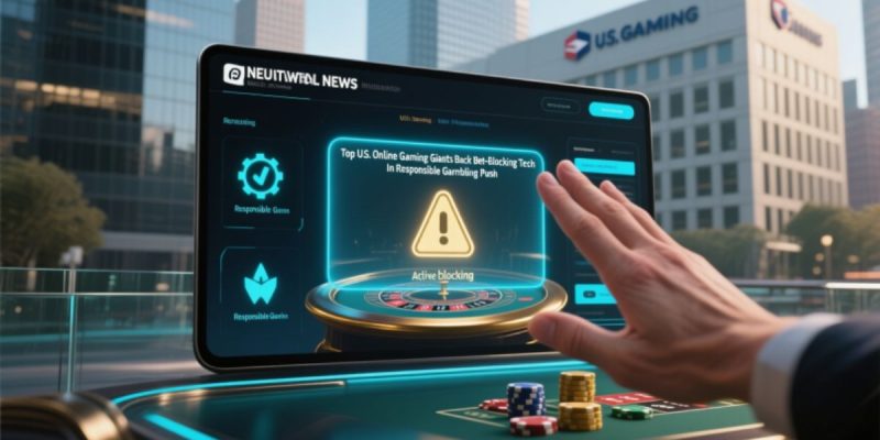 Laptop Displays Warning Sign Man's Hand Stopped From Gambling