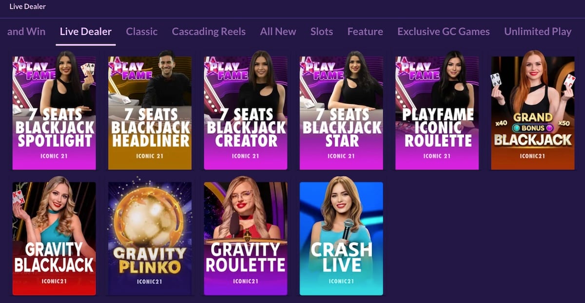 PlayFame Casino live dealer games