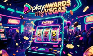 Old Fashion Slot Machine With Bursting Coins In Neon Casino