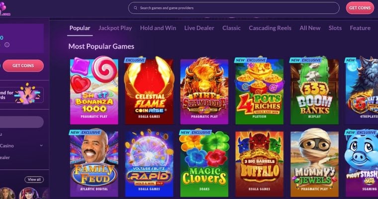 PlayFame Social Casino Main Lobby on Desktop