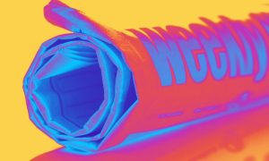 Rolled Up Weekly Newspaper in Neon Colored Filter
