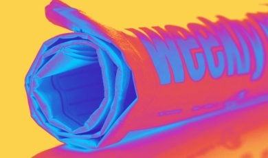 Rolled Up Weekly Newspaper in Neon Colored Filter